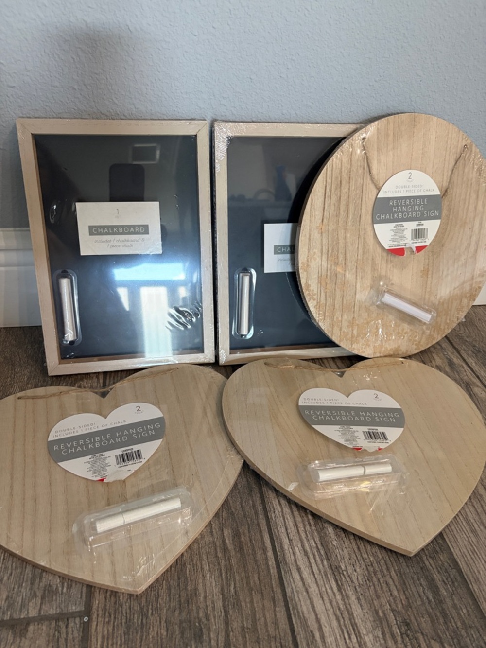 5 pc Lot Reversible Hanging Chalkboard Sign - Natural Wood Finish (Set)